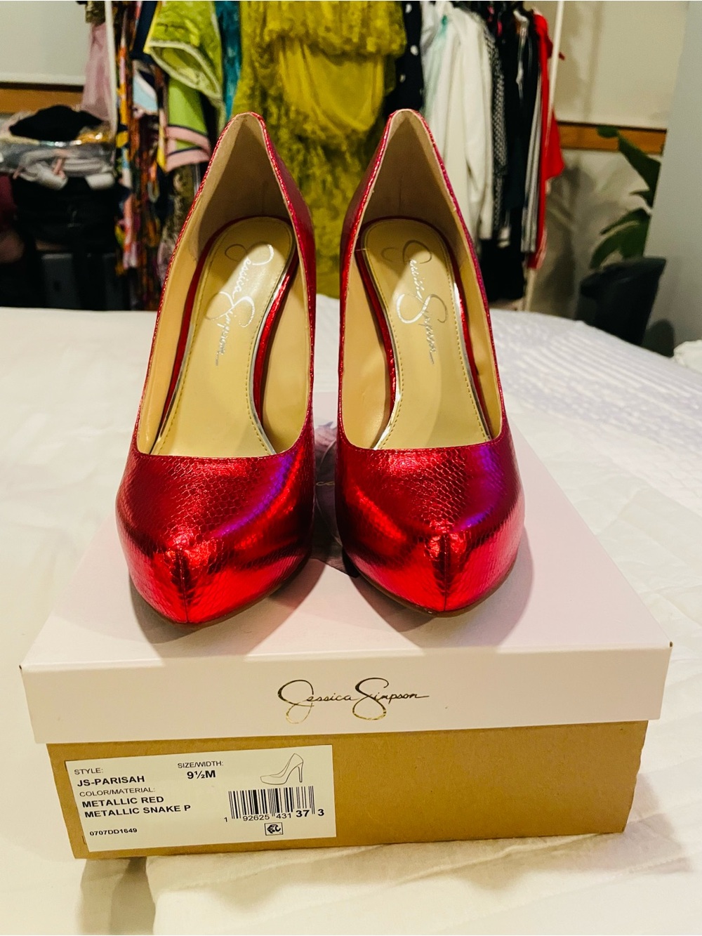 Jessica Simpson Metallic Red Pointed Toe Pumps - Snake Texture